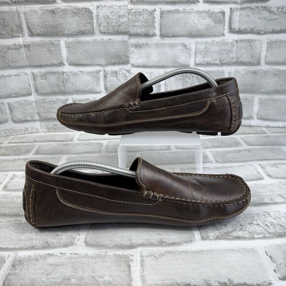 JF J Ferrar Men's Size 11 Brown Leather Slip On Moc Driving Loafer Shoes - Picture 2 of 12